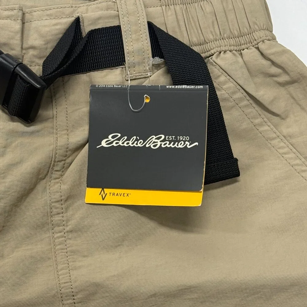 Eddie Bauer Travex Shorts Mens Small Khaki Nylon‎ Belt NWT River Explorer Beige
